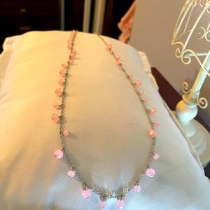 Delicate silver toned chain necklace with delicate pink beads